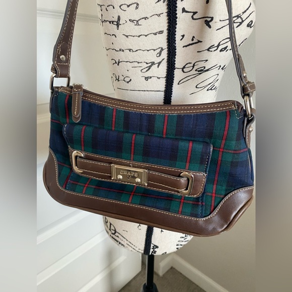 Chaps Tartan Plaid and Faux Leather Harriet Shoulder Bag - Picture 4 of 9